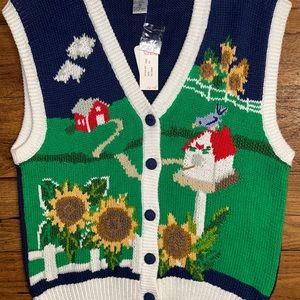 P’ Galli Designs~Vintage X-Large Vest W/ Sunflower & Barn Scene Embroidery (New)